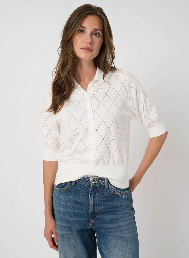 Cardigan Repeat en coton des Îles à col classique argyle blanc