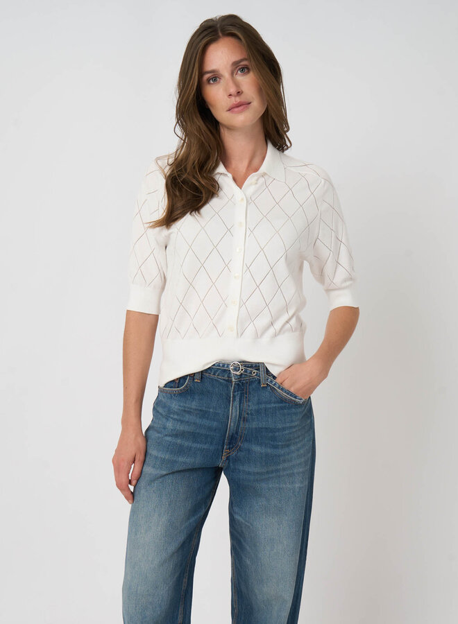 Cardigan Repeat en coton des Îles à col classique argyle blanc