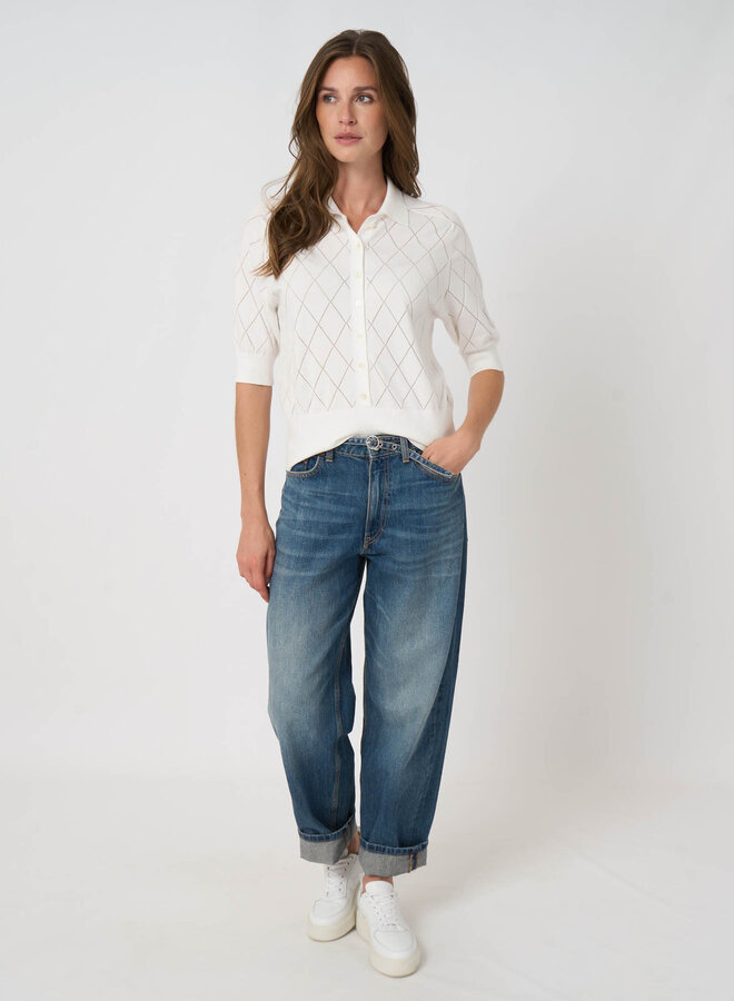 Cardigan Repeat en coton des Îles à col classique argyle blanc