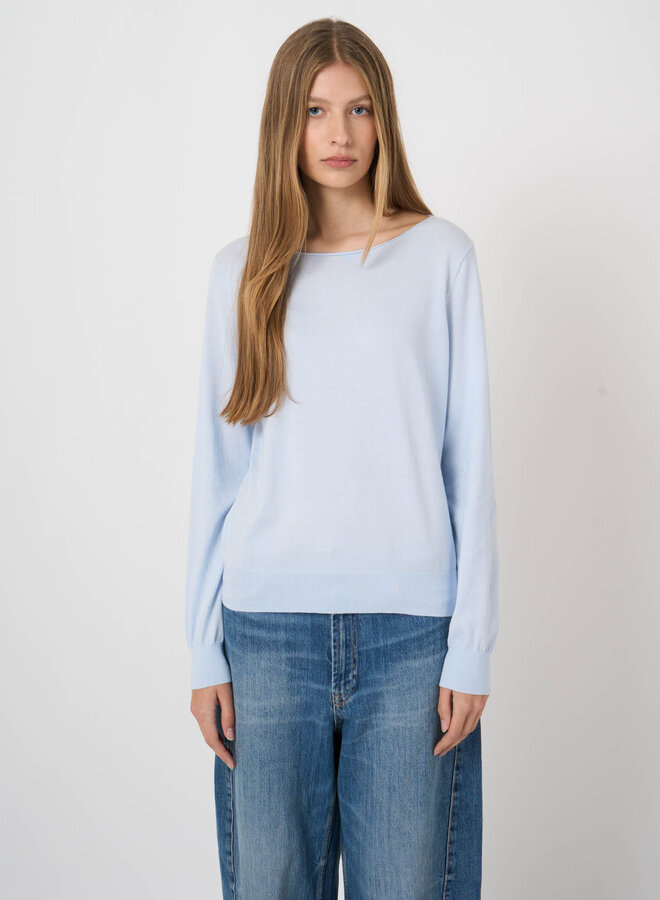 Tricot Repeat en coton des Îles à col rond rouleau bleu océan