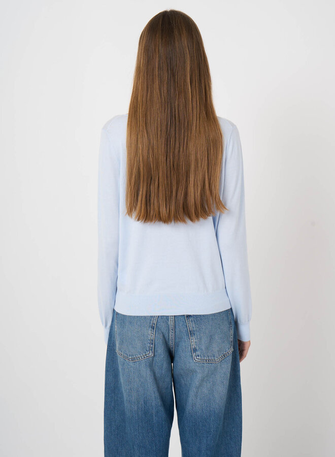 Tricot Repeat en coton des Îles à col rond rouleau bleu océan