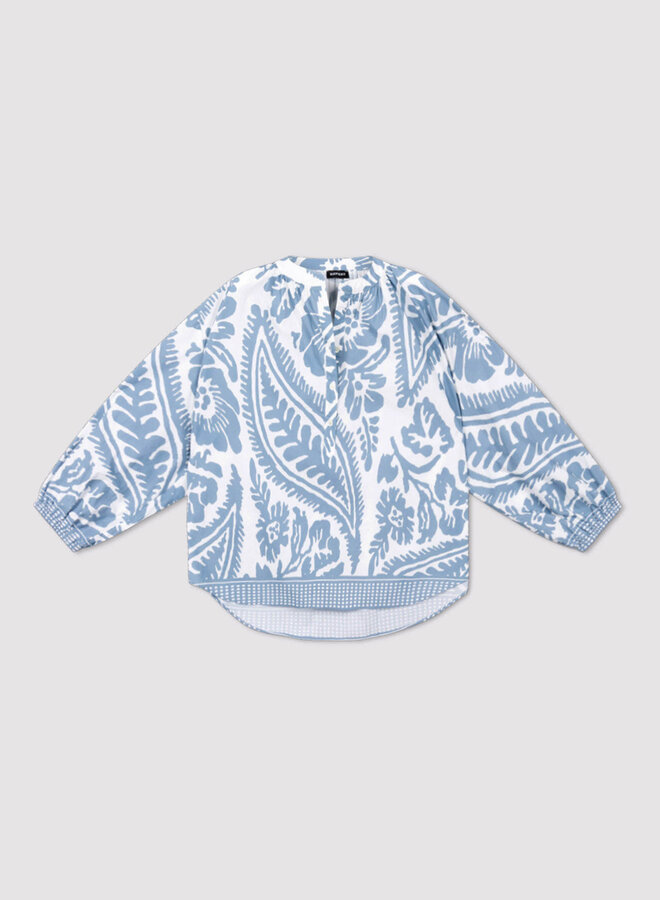 Blouse Repeat ample fleurie bleu denim & blanche