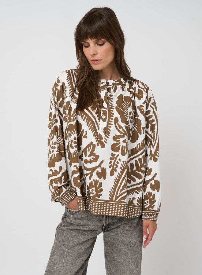Blouse Repeat ample fleurie brune & blanche
