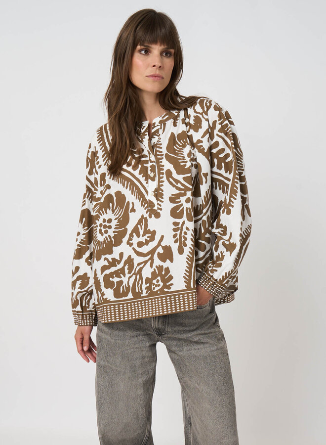 Blouse Repeat ample fleurie brune & blanche