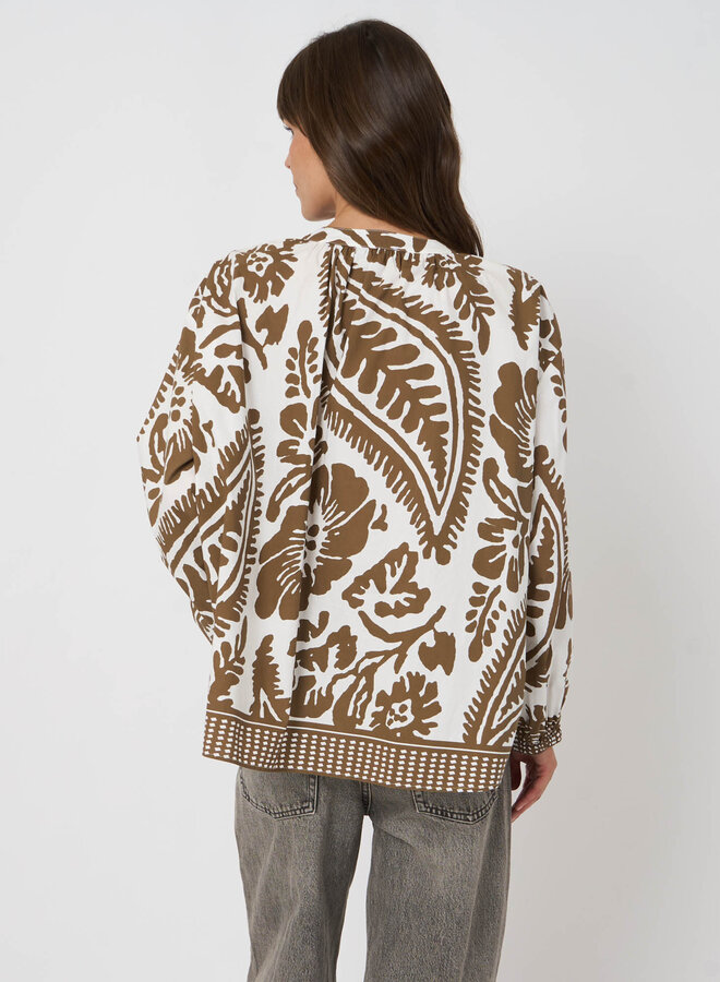 Blouse Repeat ample fleurie brune & blanche