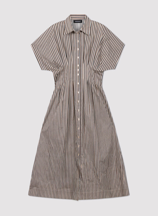 Robe longue chemisier Repeat rayée crème, noisette & noire