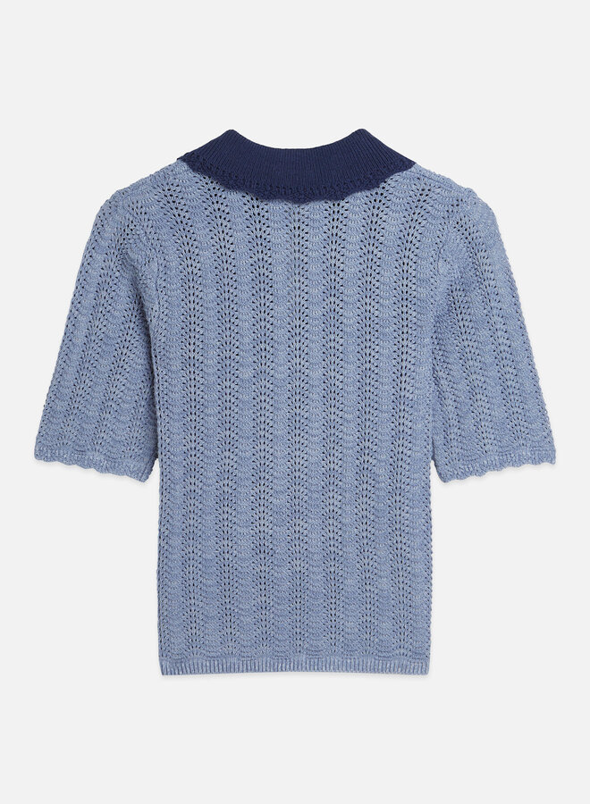 Tricot Scotch & Soda à col polo bleu marine en crochet bleu infini