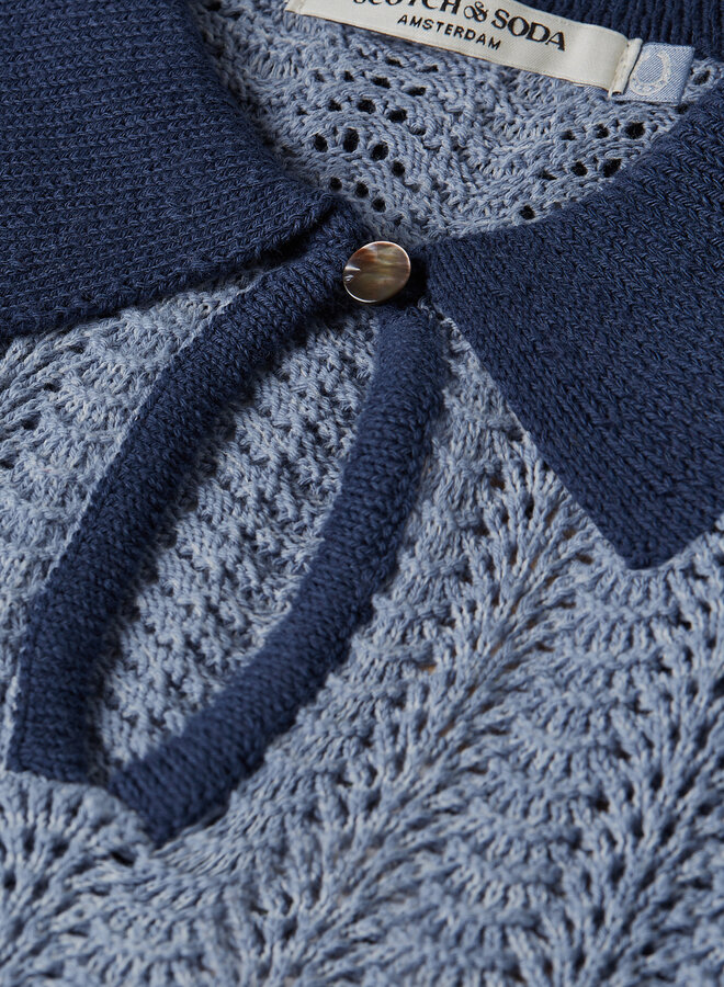 Tricot Scotch & Soda à col polo bleu marine en crochet bleu infini