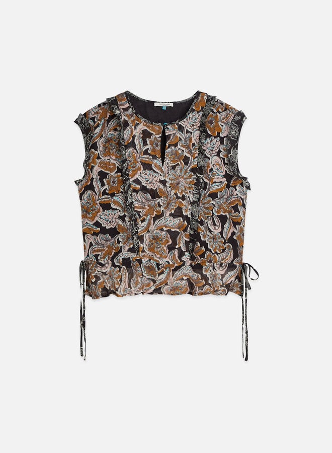 Haut Scotch & Soda sans manches noir paisley rose & caramel