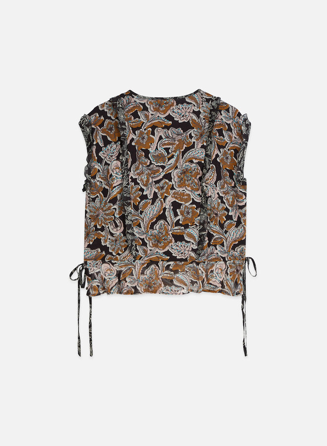 Haut Scotch & Soda sans manches noir paisley rose & caramel