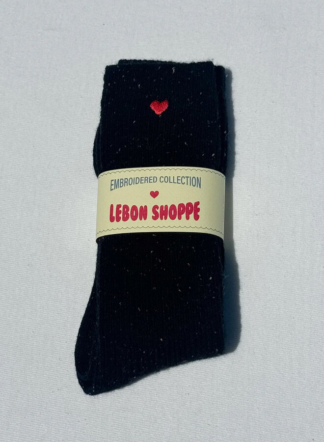 Bas Le Bon Shoppe Snow noirs à coeur brodé