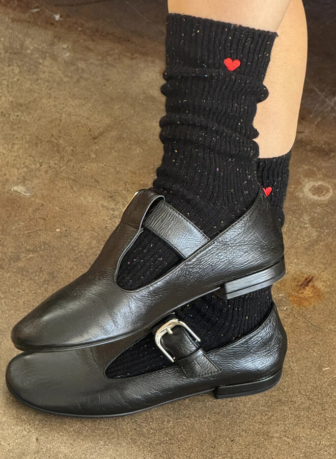 Bas Le Bon Shoppe Snow noirs à coeur brodé