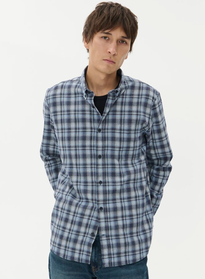 Chemise Matinique Trostol en flanelle à carreaux gris & bleu