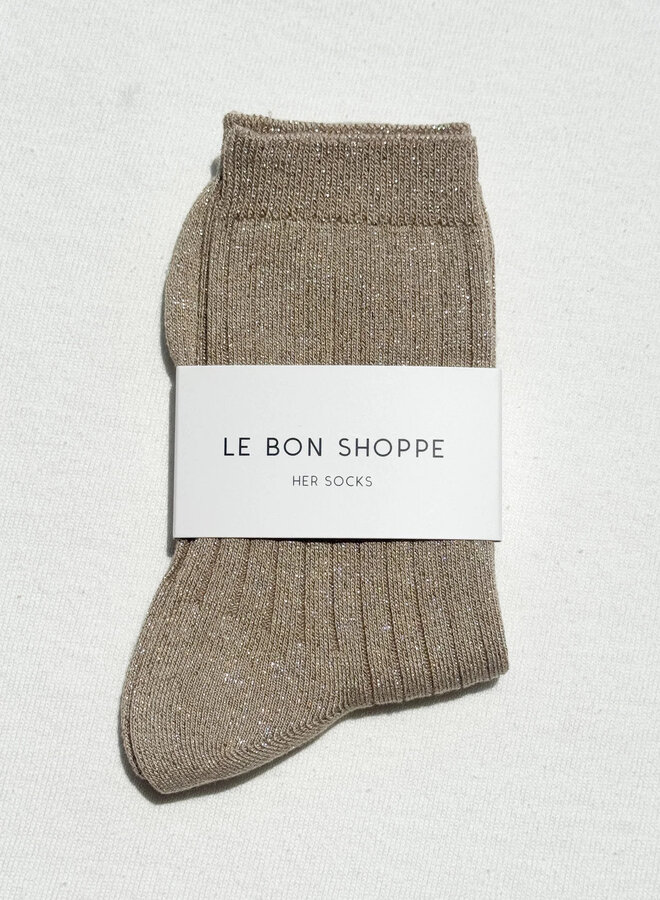 Bas Le Bon Shoppe Her Socks beiges en lurex argent