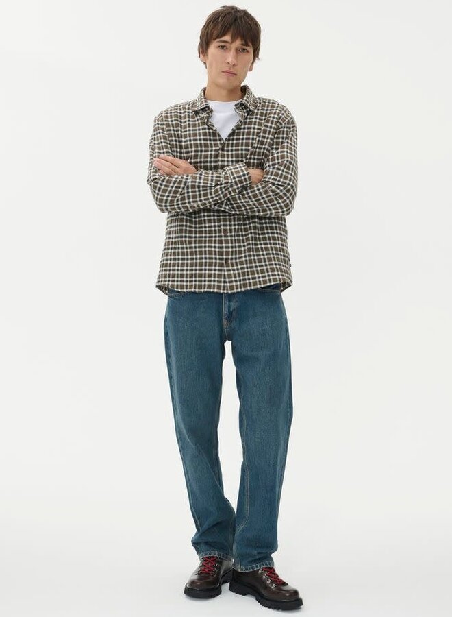 Chemise Matinique Christaldo à carreaux olive crème et noir