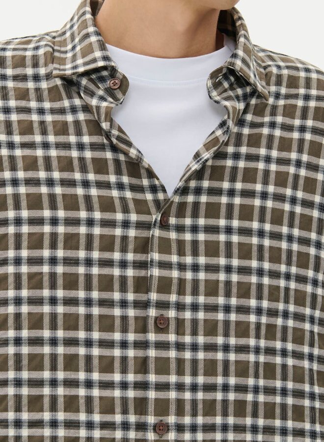 Chemise Matinique Christaldo à carreaux olive crème et noir