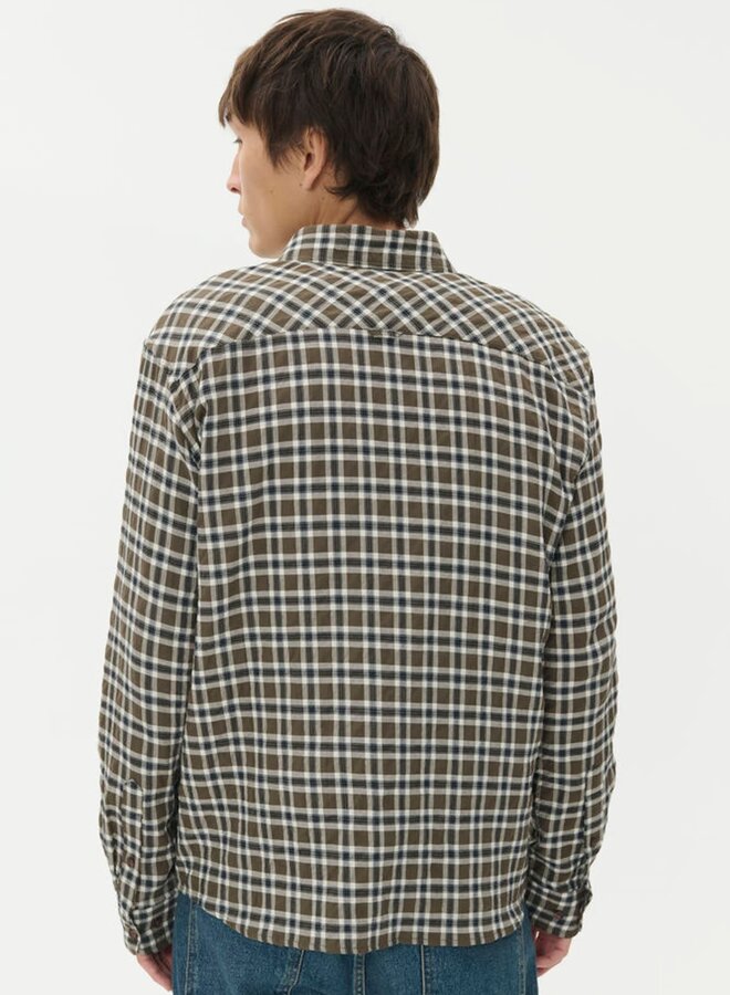 Chemise Matinique Christaldo à carreaux olive crème et noir