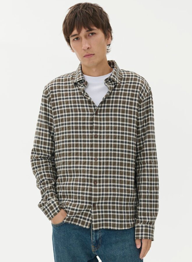 Chemise Matinique Christaldo à carreaux olive crème et noir