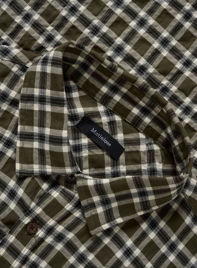 Chemise Matinique Christaldo à carreaux olive crème et noir