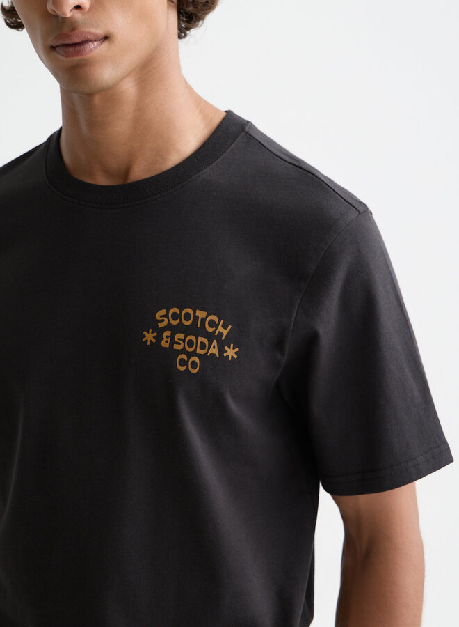 T-shirt Scotch & Soda gris charcoal à logo beige camel orangé