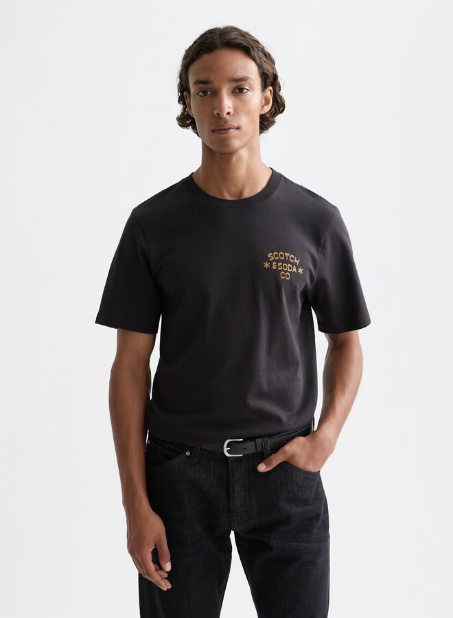 T-shirt Scotch & Soda gris charcoal à logo beige camel orangé