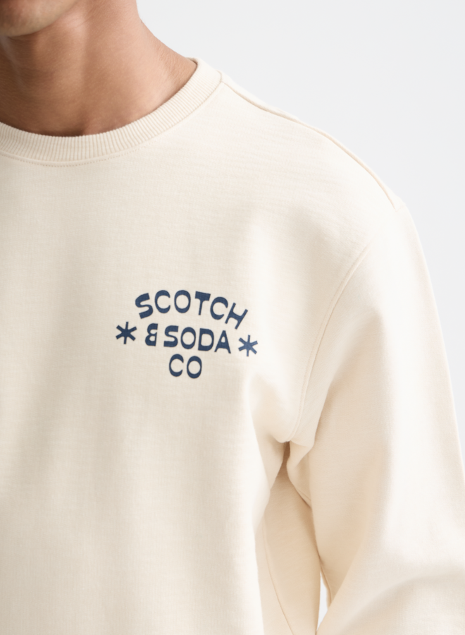 Chandail Scotch & Soda sweat écru à logo bleu océan