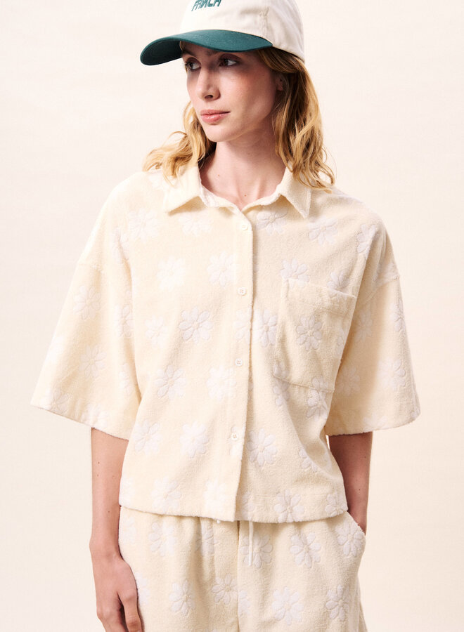 Haut Frnch Paris Houlena en ratine crème fleurie blanc