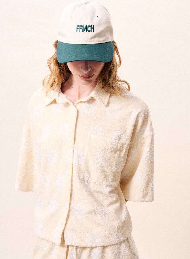 Haut Frnch Paris Houlena en ratine crème fleurie blanc