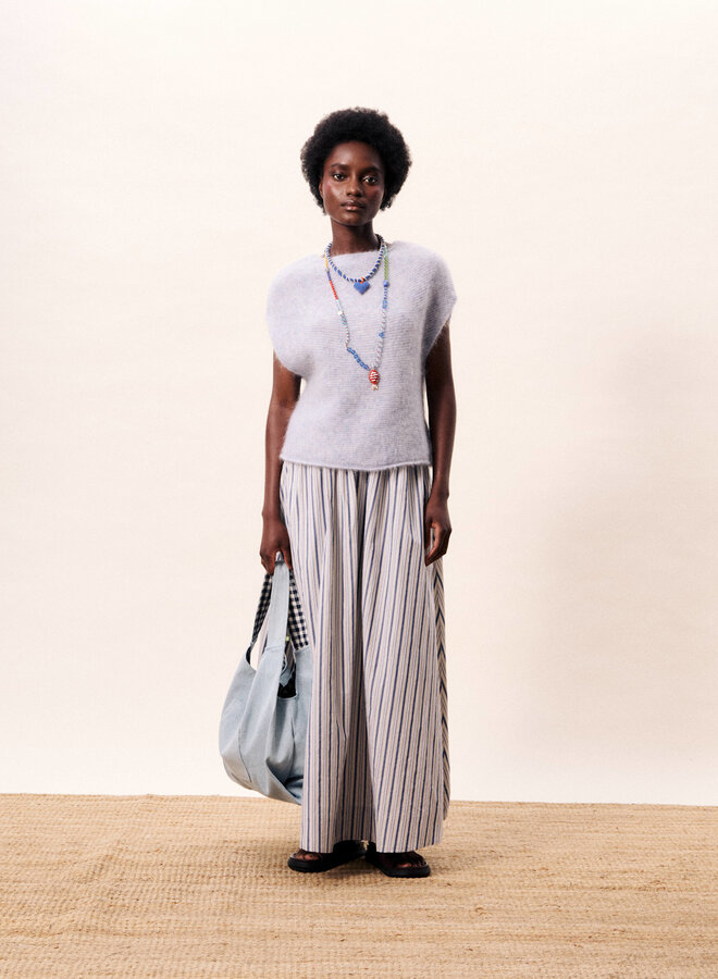 Jupe longue Frnch Paris Kailani rayée bleu denim & crème