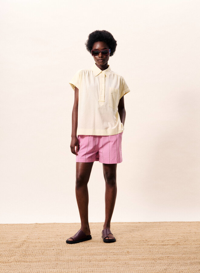 Blouse Frnch Paris Brizea à rayures ton sur ton jaune beurre
