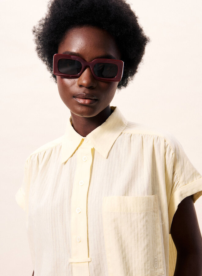 Blouse Frnch Paris Brizea à rayures ton sur ton jaune beurre