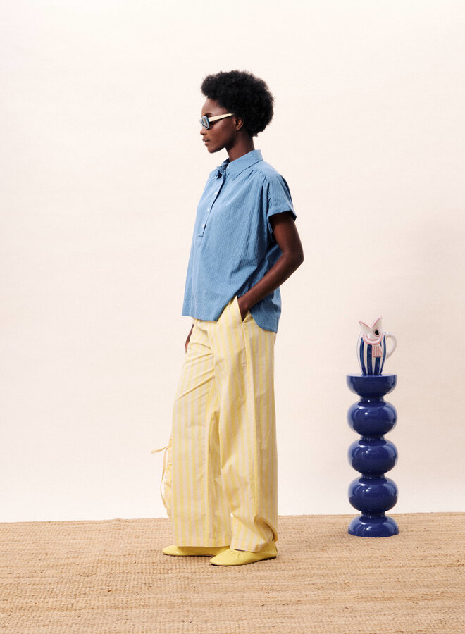 Blouse Frnch Paris Brizea à rayures ton sur ton bleu denim