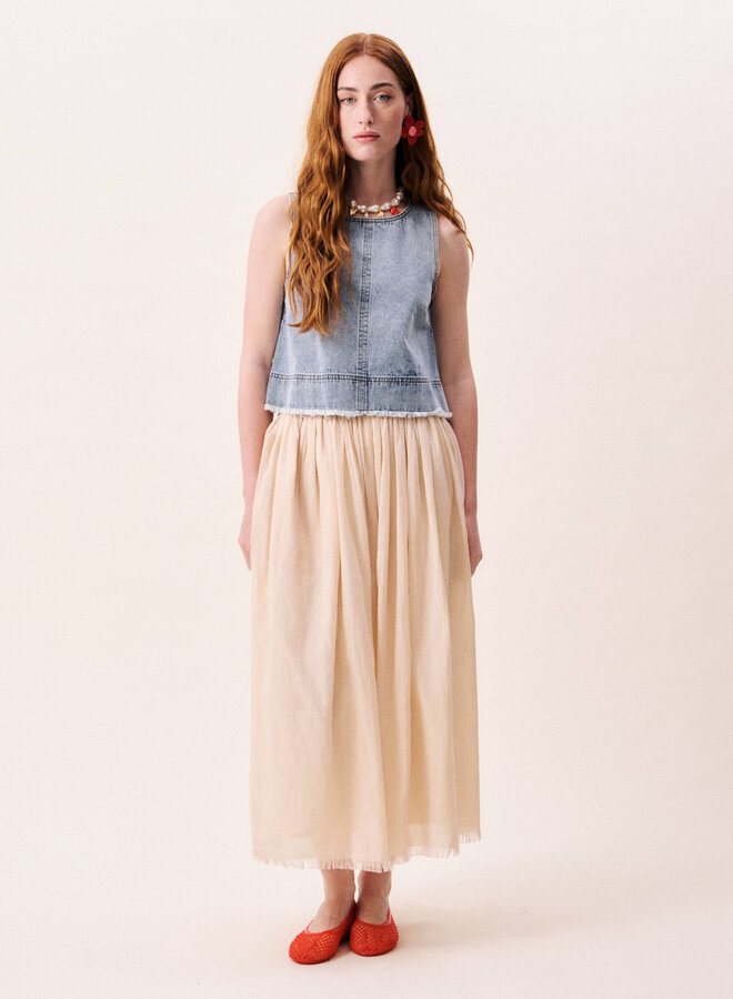 Haut Frnch Paris Aqualina sans manches en denim bleu moyen