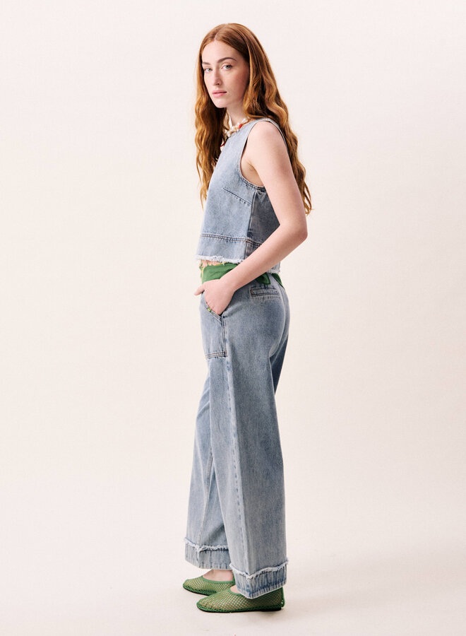 Haut Frnch Paris Aqualina sans manches en denim bleu moyen