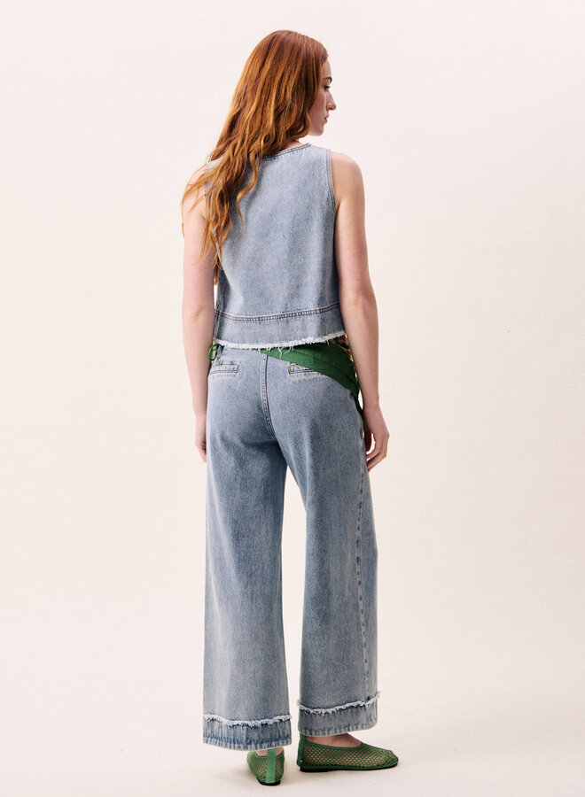 Haut Frnch Paris Aqualina sans manches en denim bleu moyen