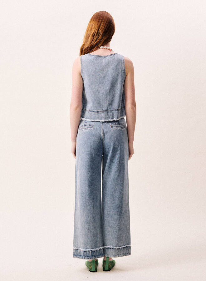 Haut Frnch Paris Aqualina sans manches en denim bleu moyen