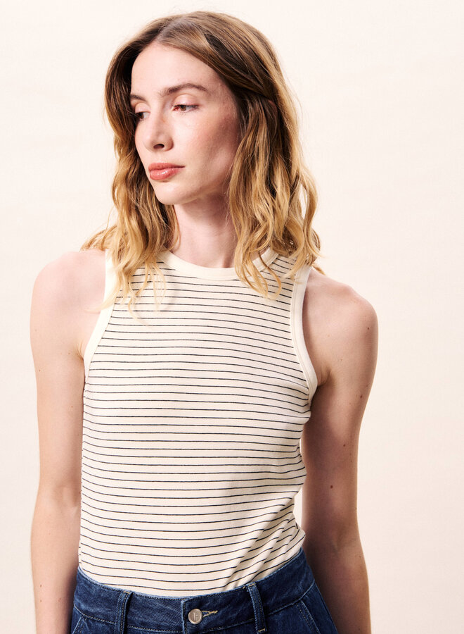 Camisole Frnch Paris Volga crème rayée noire