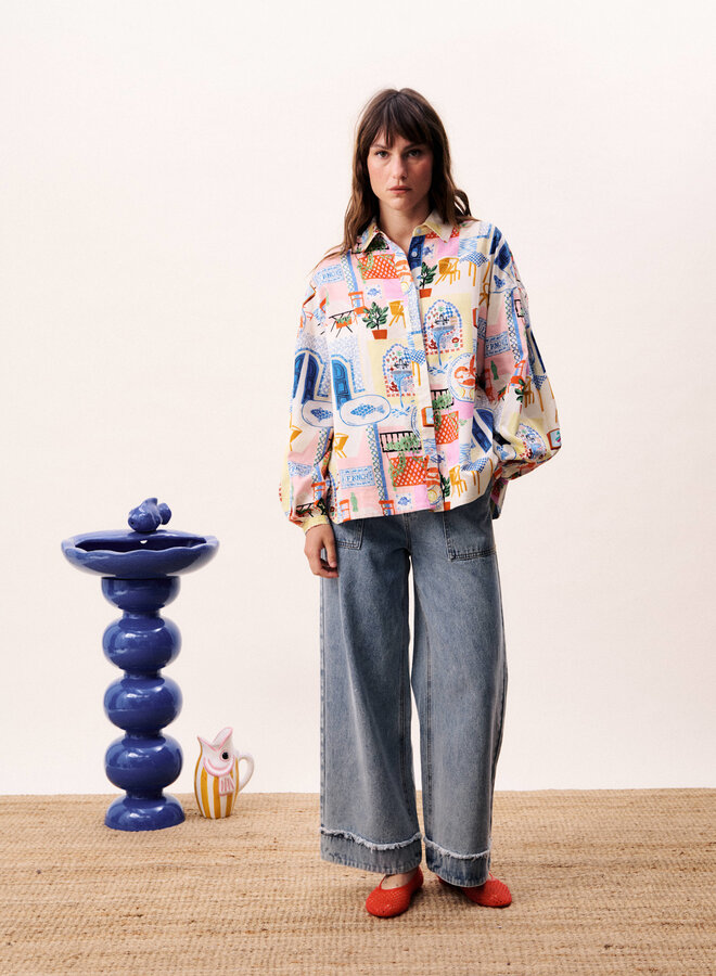 Chemise Frnch Paris Topaze imprimée fruits de la mer bleu & rouge multi