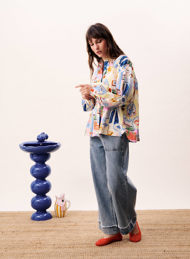 Chemise Frnch Paris Topaze imprimée fruits de la mer bleu & rouge multi