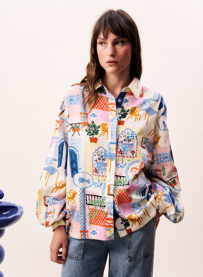 Chemise Frnch Paris Topaze imprimée fruits de la mer bleu & rouge multi