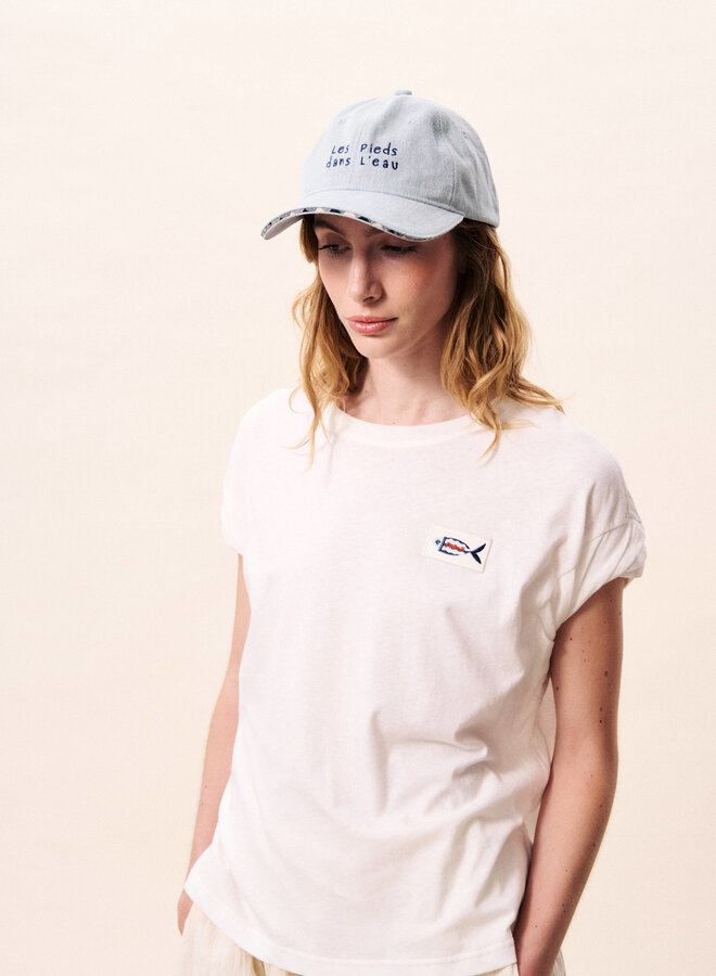 T-shirt Frnch Paris Lindos blanc à logo de poisson bleu