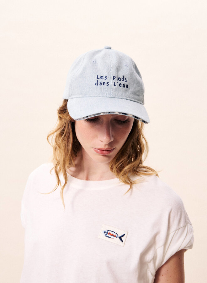 T-shirt Frnch Paris Lindos blanc à logo de poisson bleu