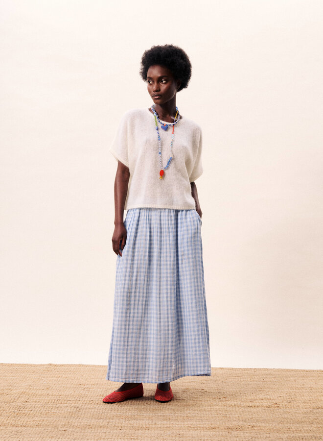 Jupe longue Frnch Paris Cobalt à carreaux vichy bleu ciel & blancs