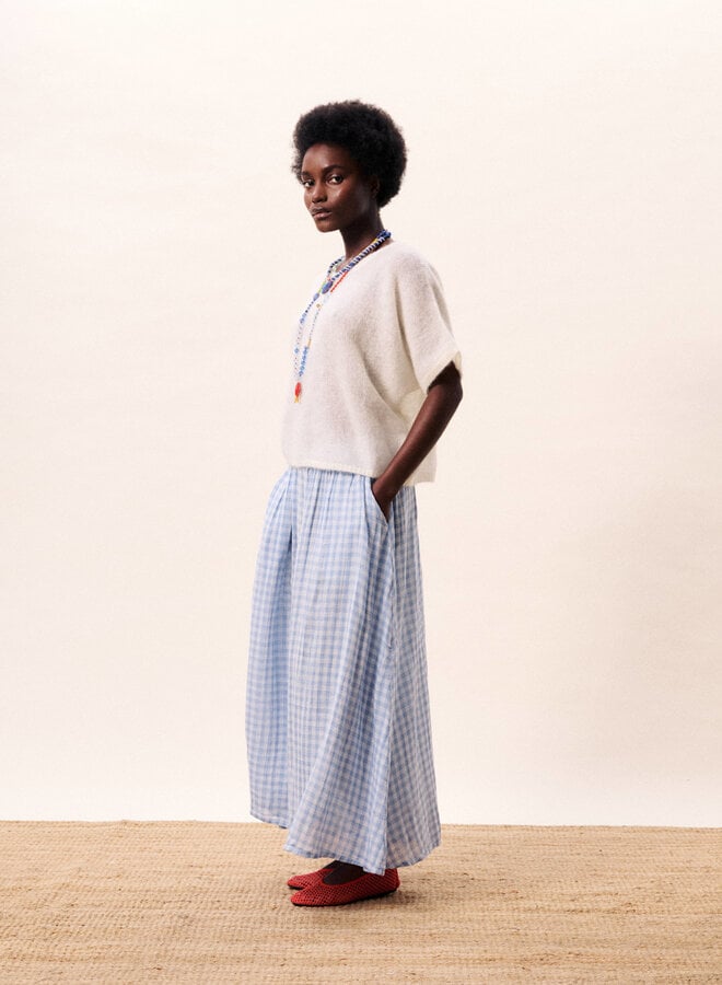 Jupe longue Frnch Paris Cobalt à carreaux vichy bleu ciel & blancs
