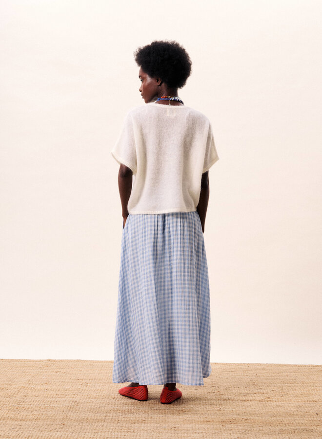 Jupe longue Frnch Paris Cobalt à carreaux vichy bleu ciel & blancs