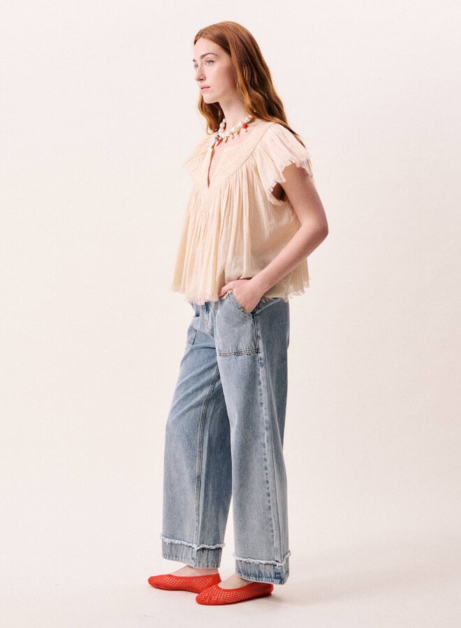 Haut Frnch Paris Novaelle ample à fines rayures rouges