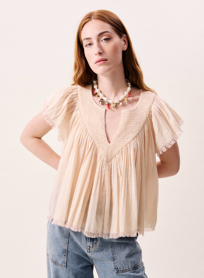 Haut Frnch Paris Novaelle ample à fines rayures rouges