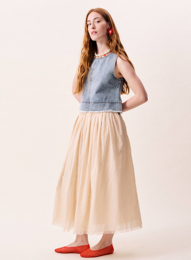 Jupe longue Frnch Paris Mary à fines rayures rouges