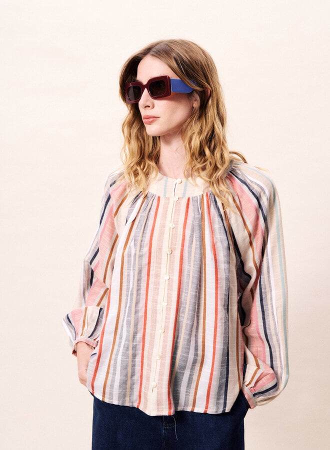 Blouse Frnch Paris Turquin rayée rouge & beige multi