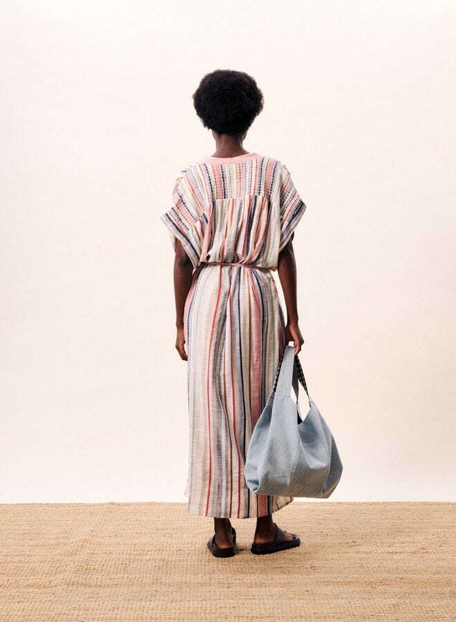 Robe longue Frnch Paris Indigo rayée rouge & beige multi